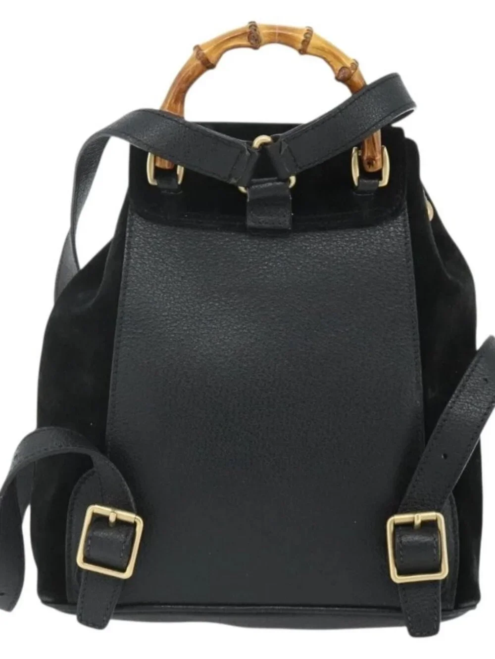 GUCCI Bamboo Backpack Suede Black Gold 003 2034 0030 Auth 177116